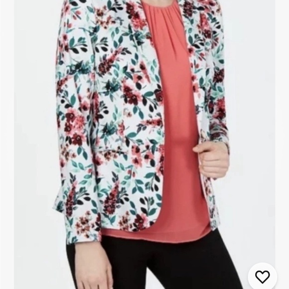 NWT Calvin Klein Women's Floral Print One Button Blazer Size 12 White/Pink - Picture 1 of 7